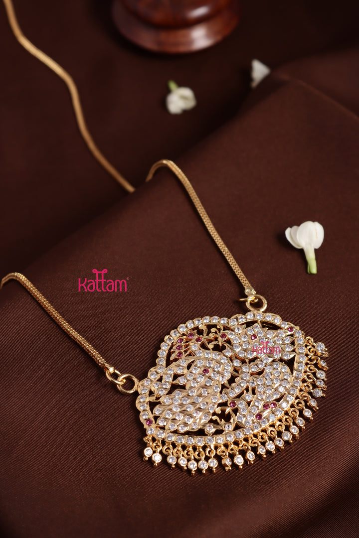 Gati Peacock Goldtone Chain - White Ruby (No Earrings)