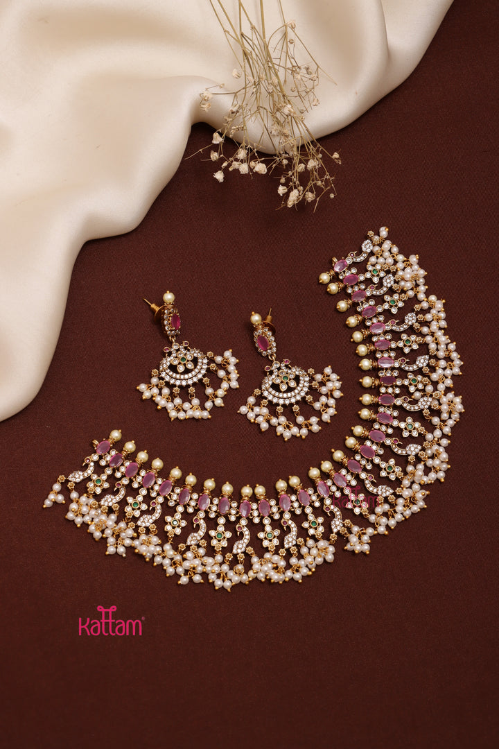 Ayushka - Peacock Ruby Pearl Choker
