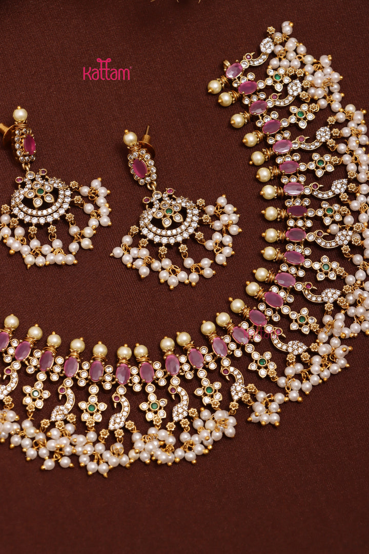 Ayushka - Peacock Ruby Pearl Choker