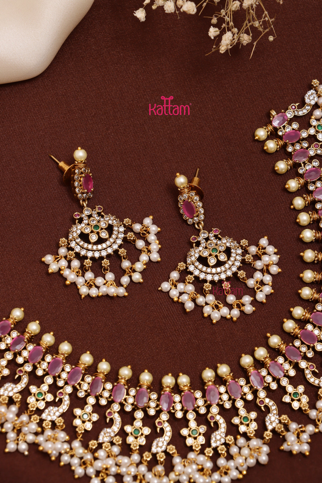Ayushka - Peacock Ruby Pearl Choker