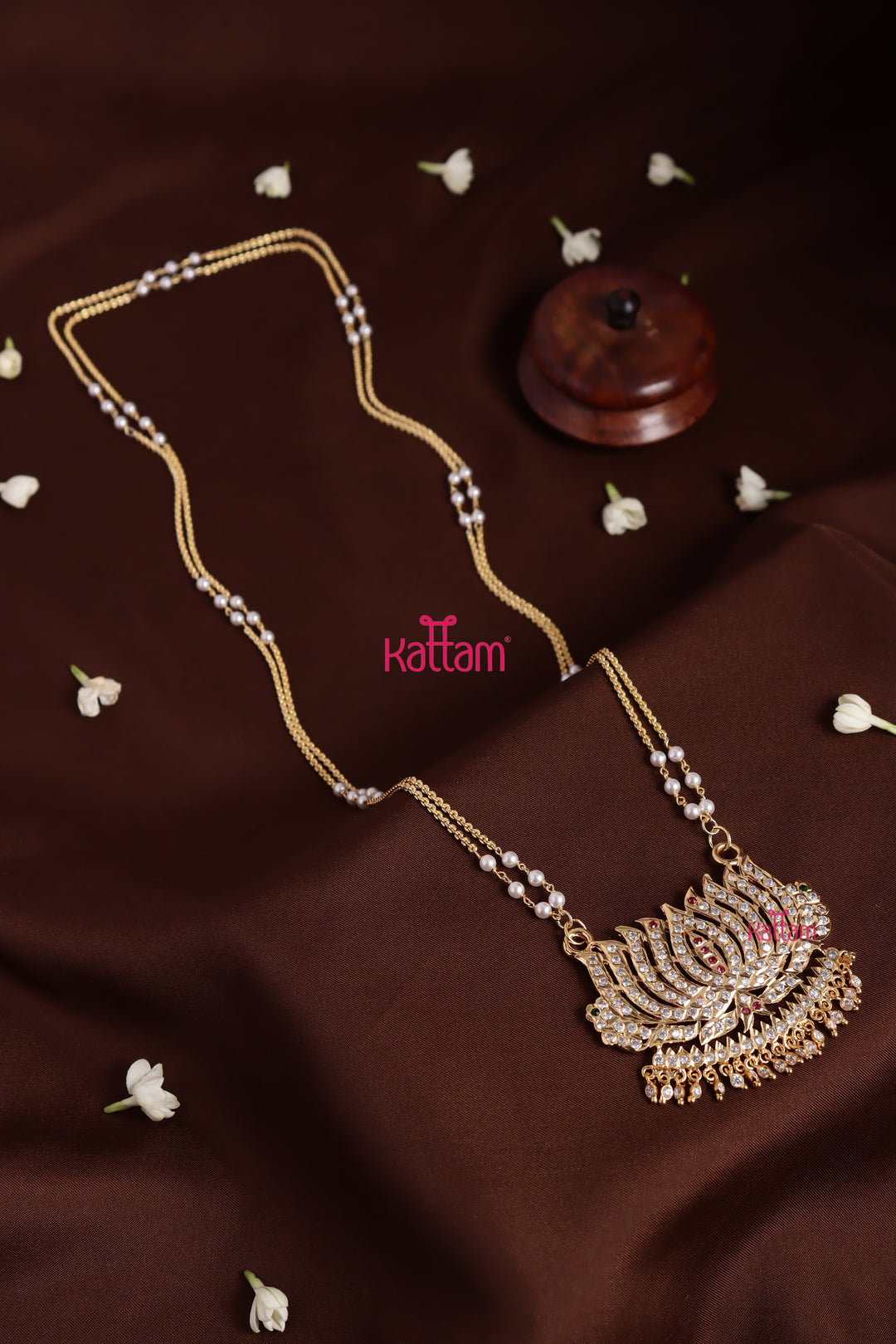 Gati Lotus Drop Dollar Pearl Chain - White Ruby (No Earrings)