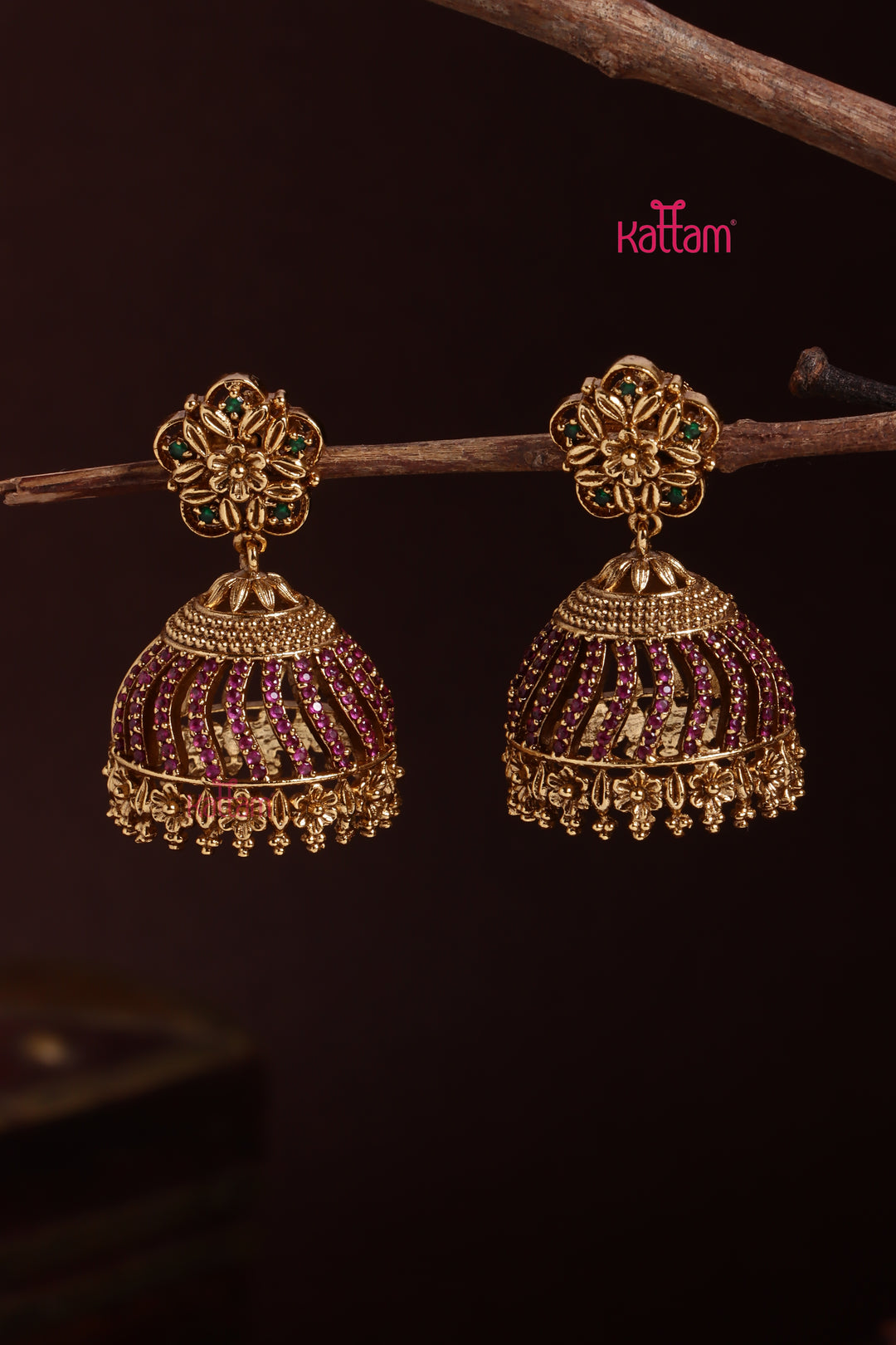 Rubystone Flower Jhumka