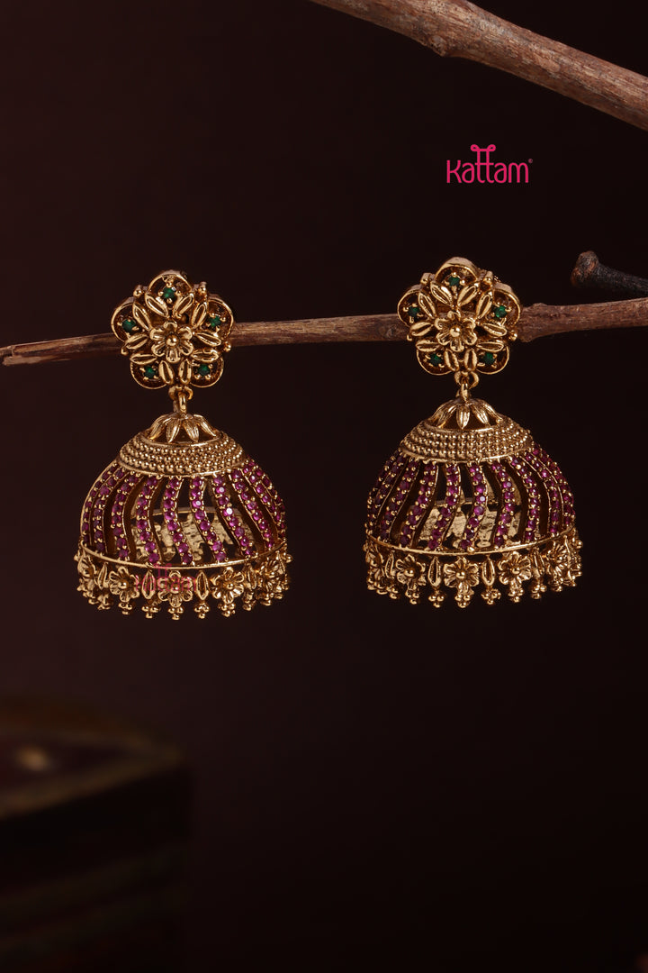 Rubystone Flower Jhumka