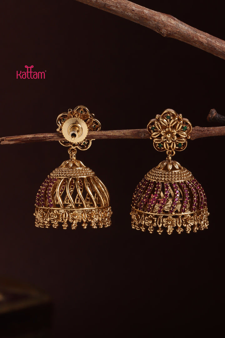 Rubystone Flower Jhumka