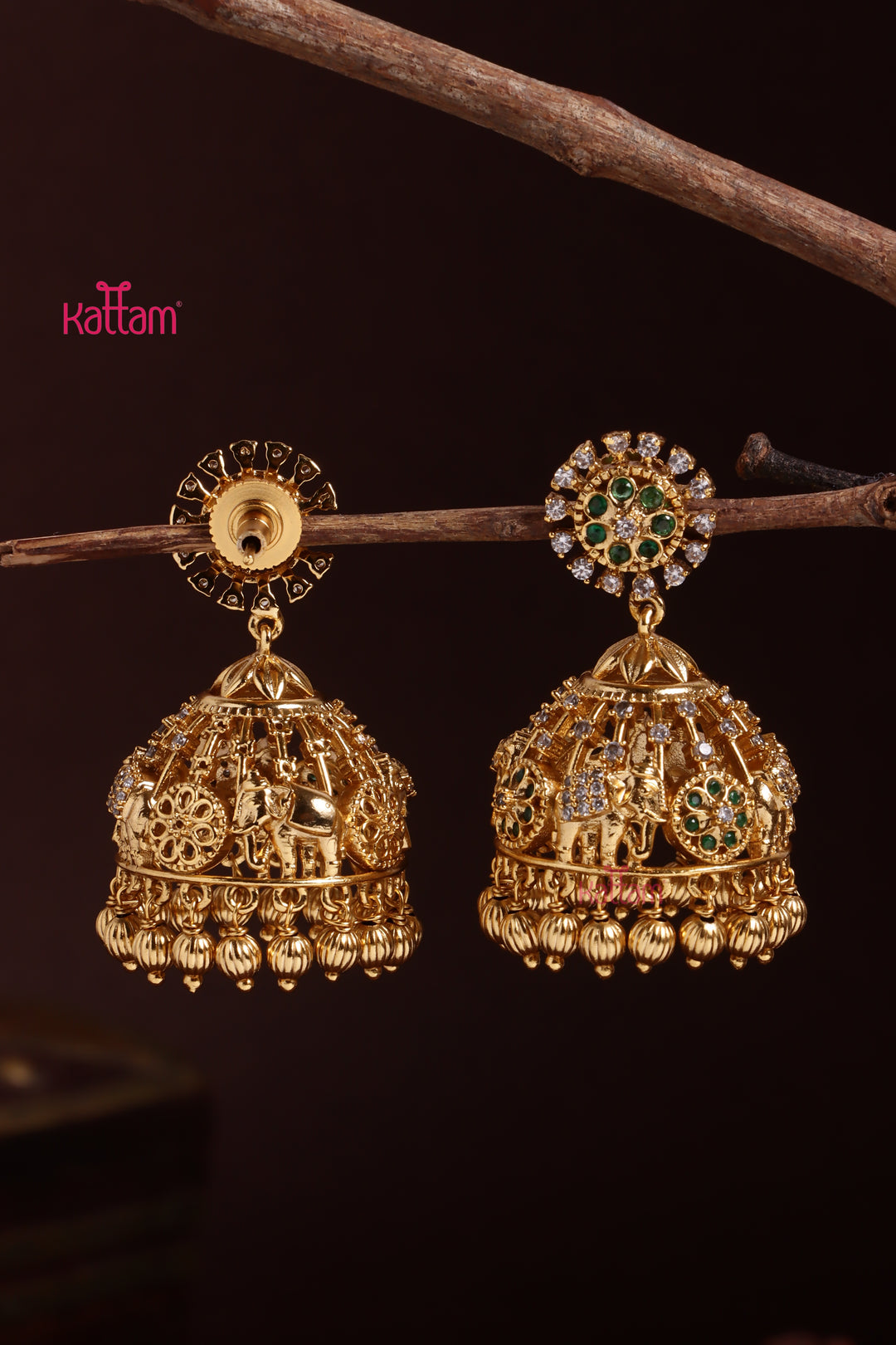 Goldtone Elephant Stone Jhumka