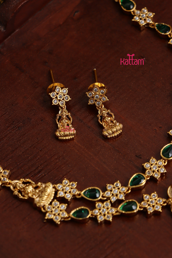 Mahalakshmi - Flower Green Stone Necklace
