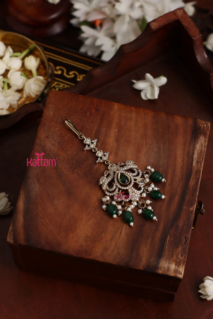 Ekta - Victorian Peacock Green Maangtikka