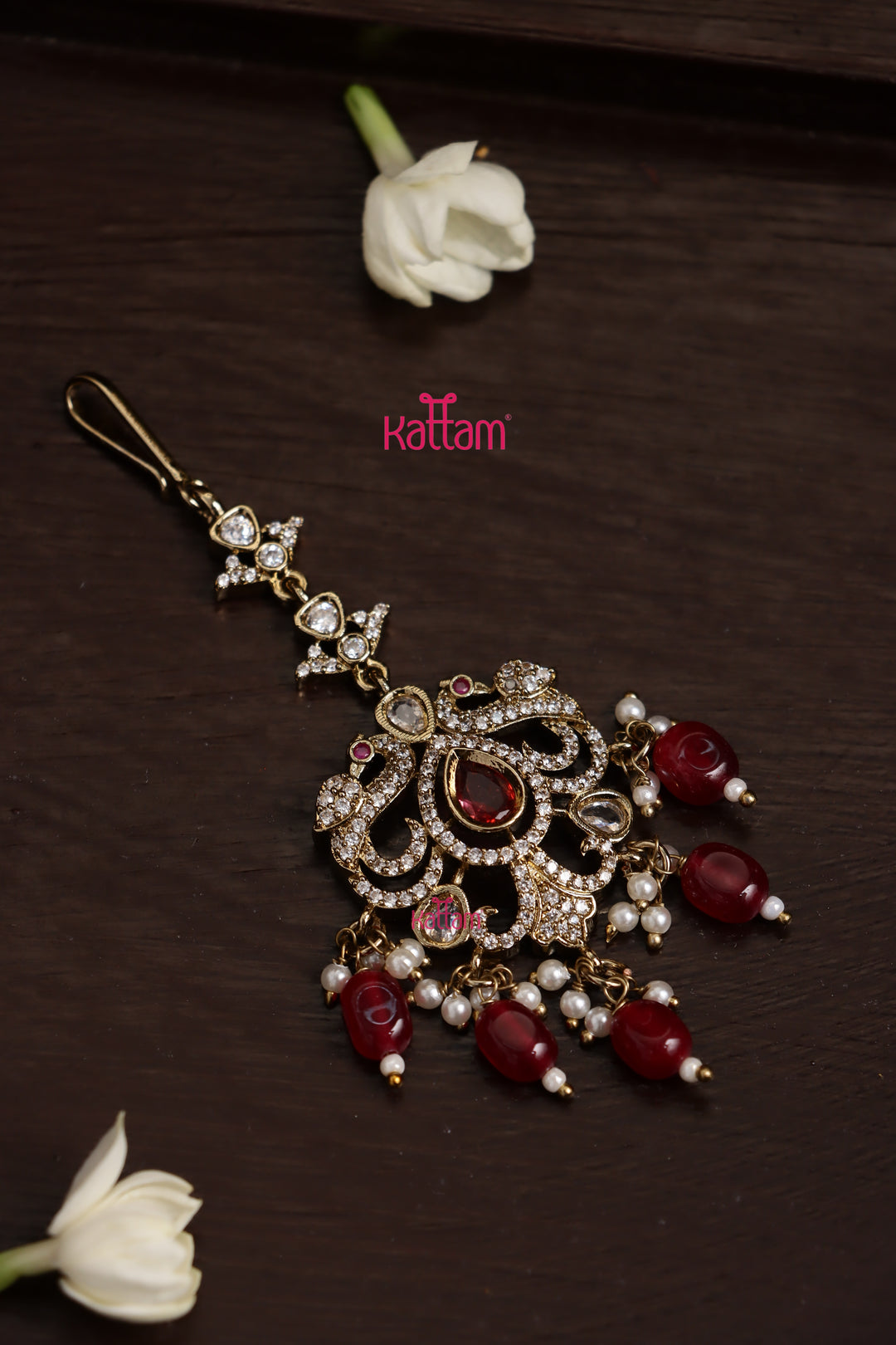 Ekta - Victorian Peacock Ruby Maangtikka