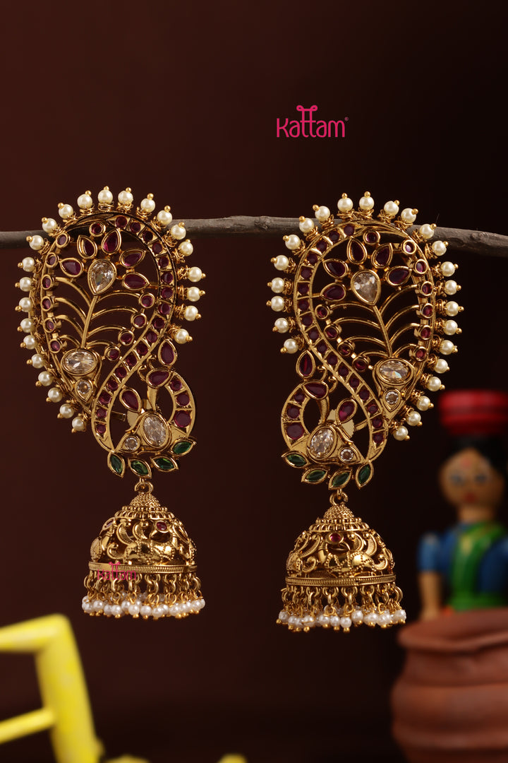 Peacock Feather Pearl Jhumka