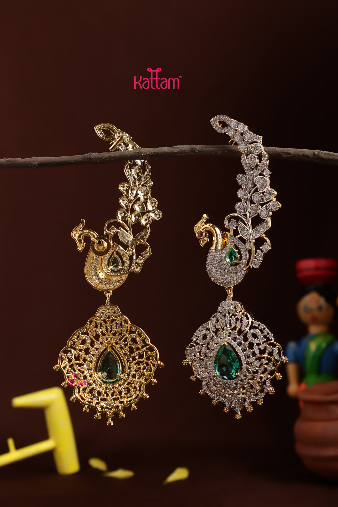 AD Peacock Floral Earcuff Bridal Jhumka