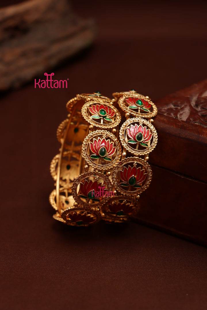 Matte Lotus Enamel Bangle (Set of 2)