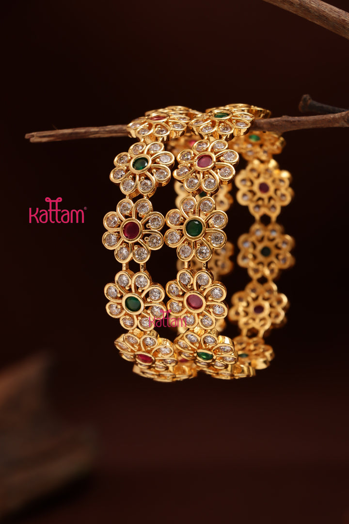 Multistone Bold Flower Bangle (Set of 2)