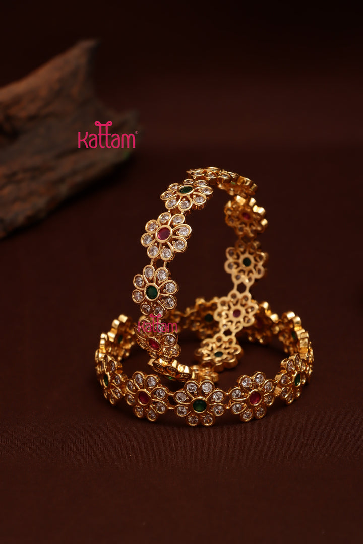 Multistone Bold Flower Bangle (Set of 2)
