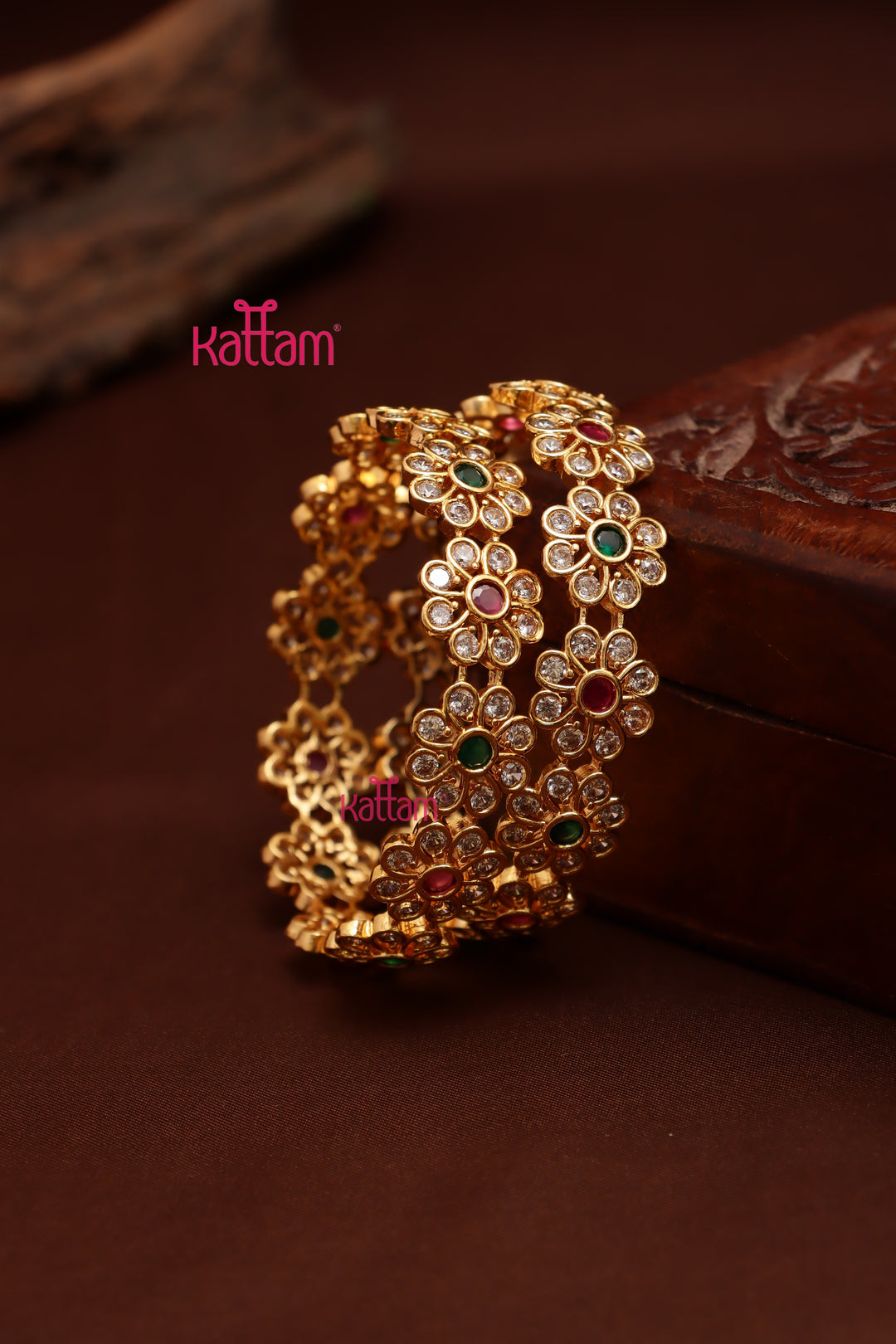 Multistone Bold Flower Bangle (Set of 2)