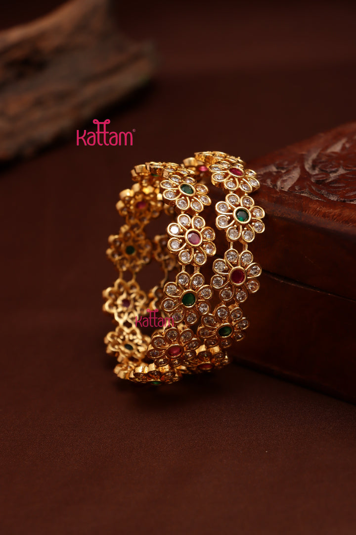 Multistone Bold Flower Bangle (Set of 2)