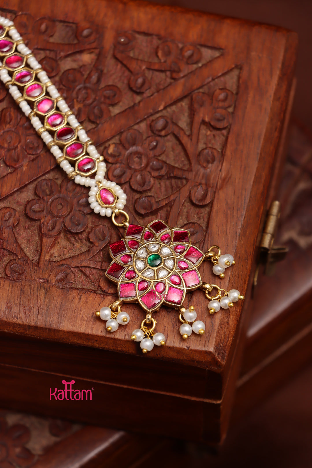 Kundan Ruby Flower Maang Tikkka