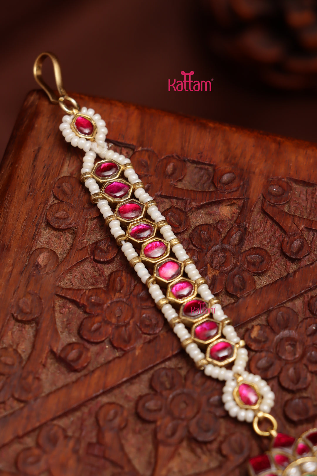 Kundan Ruby Flower Maang Tikkka
