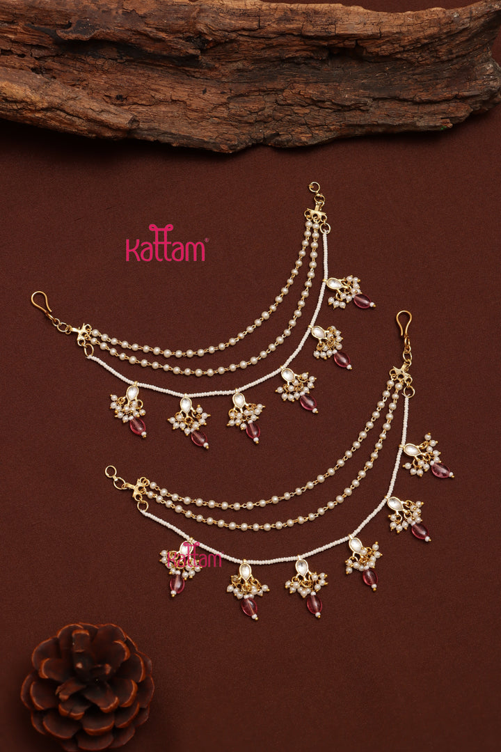 Meenakari Pearl Earchain - Pink