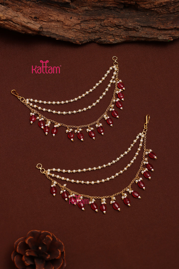 Pearl Red Beaded Earchain
