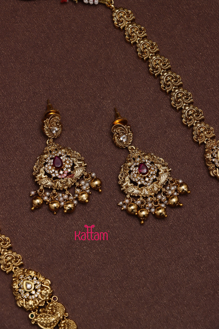 Aarudhra - Goldtone Peacock Ruby Semi Bridal Set (Sold Separately )
