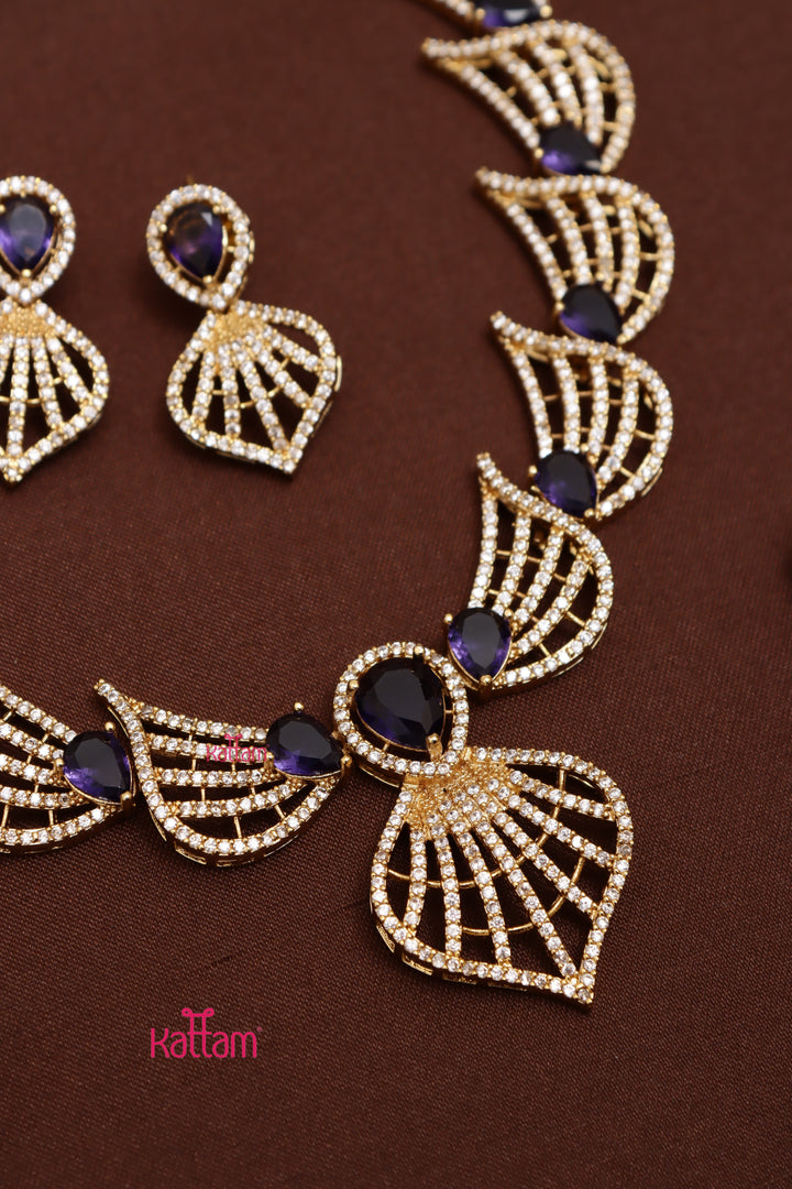 AD Stone Feather Purple Choker