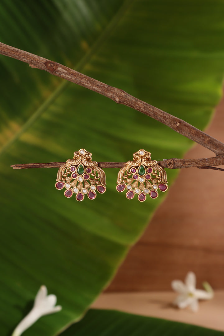 Twin Peacock Stone Earring