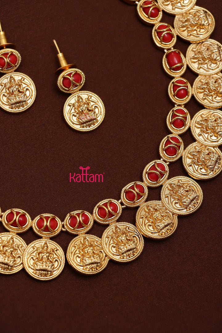 Coral Goddess Coin Choker
