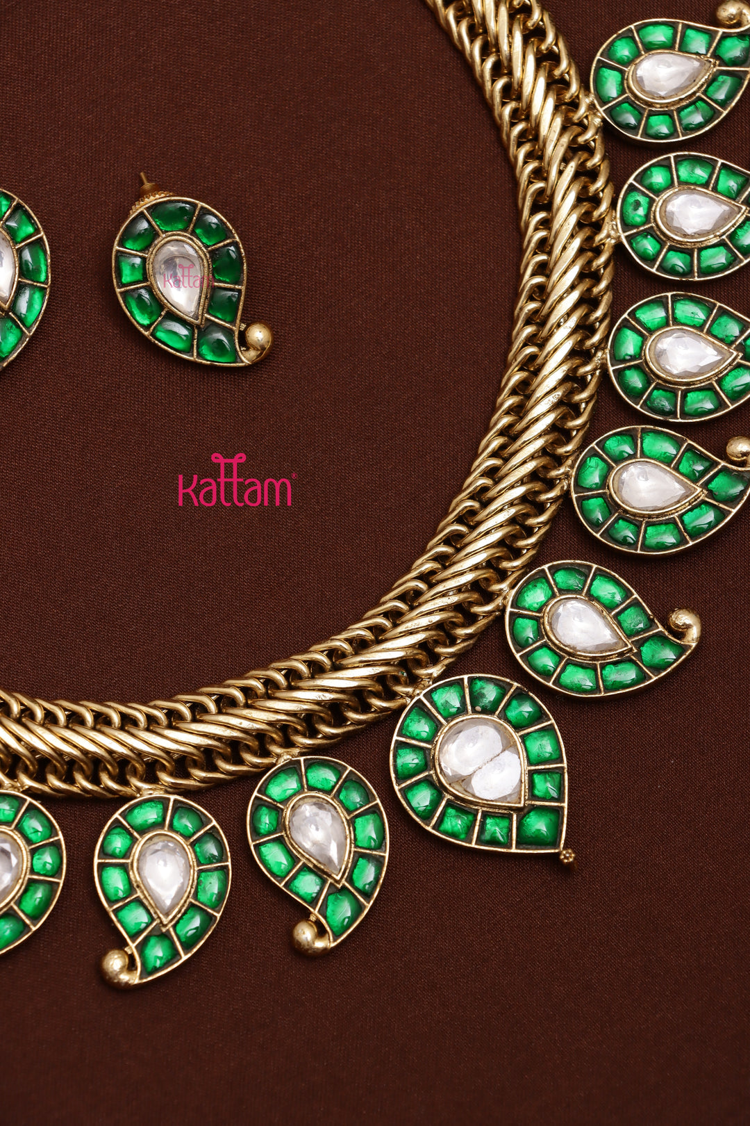 Bhairavi - Kundan Green Manga Stone Choker