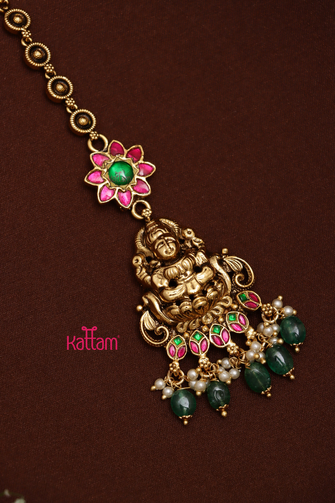 Goddess Kundan Rubygreen Flower Maangtikka