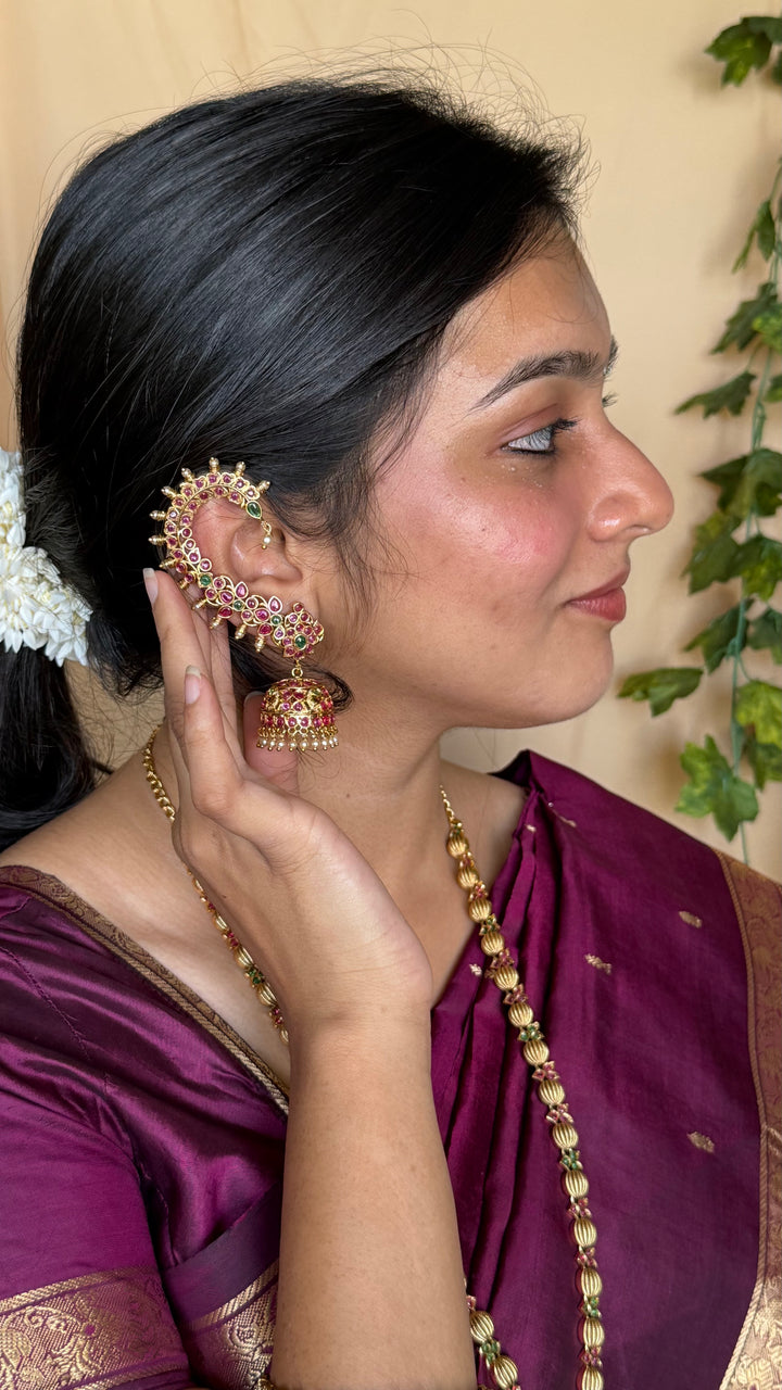 Floral Peacock Pearl Earcuff Jhumka