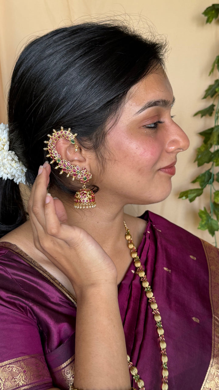 Floral Peacock Pearl Earcuff Jhumka