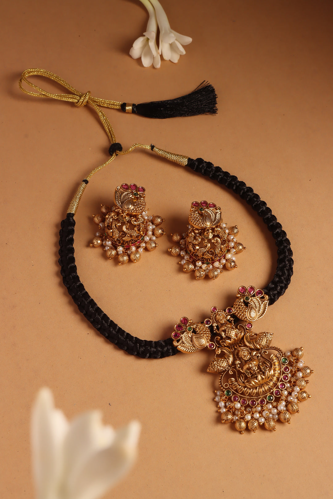 Handmade Lakshmi Pendant Black Thread Choker