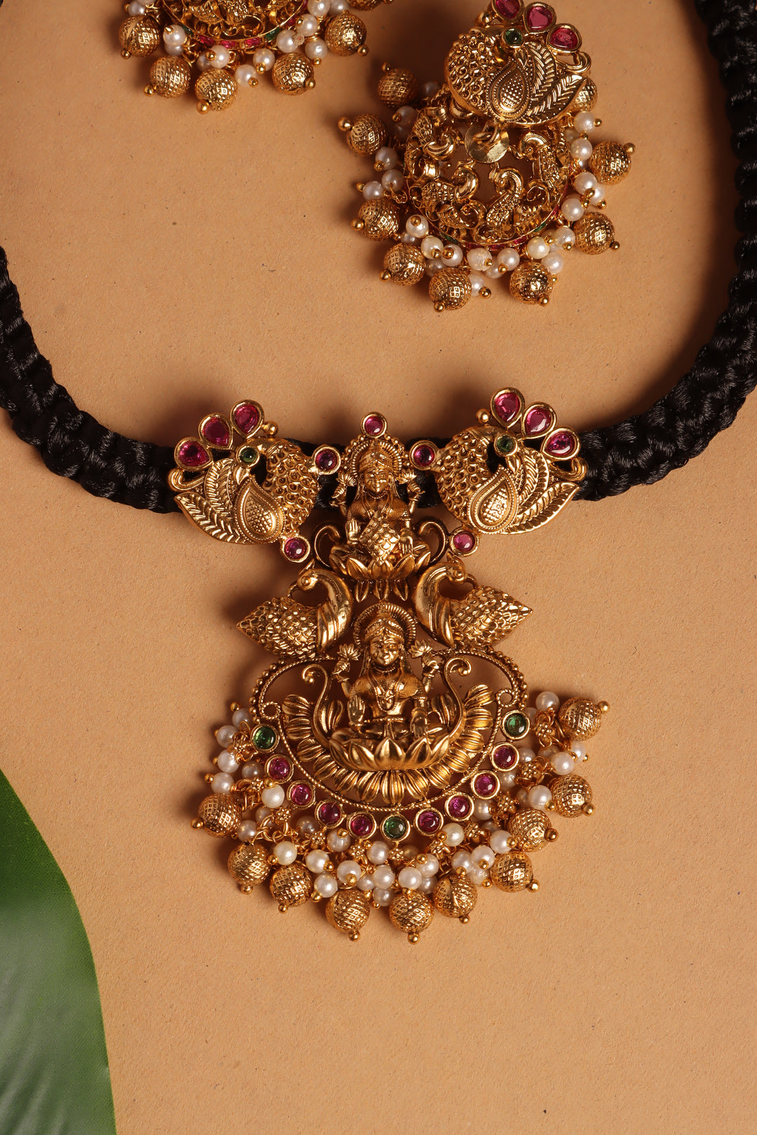 Handmade Lakshmi Pendant Black Thread Choker