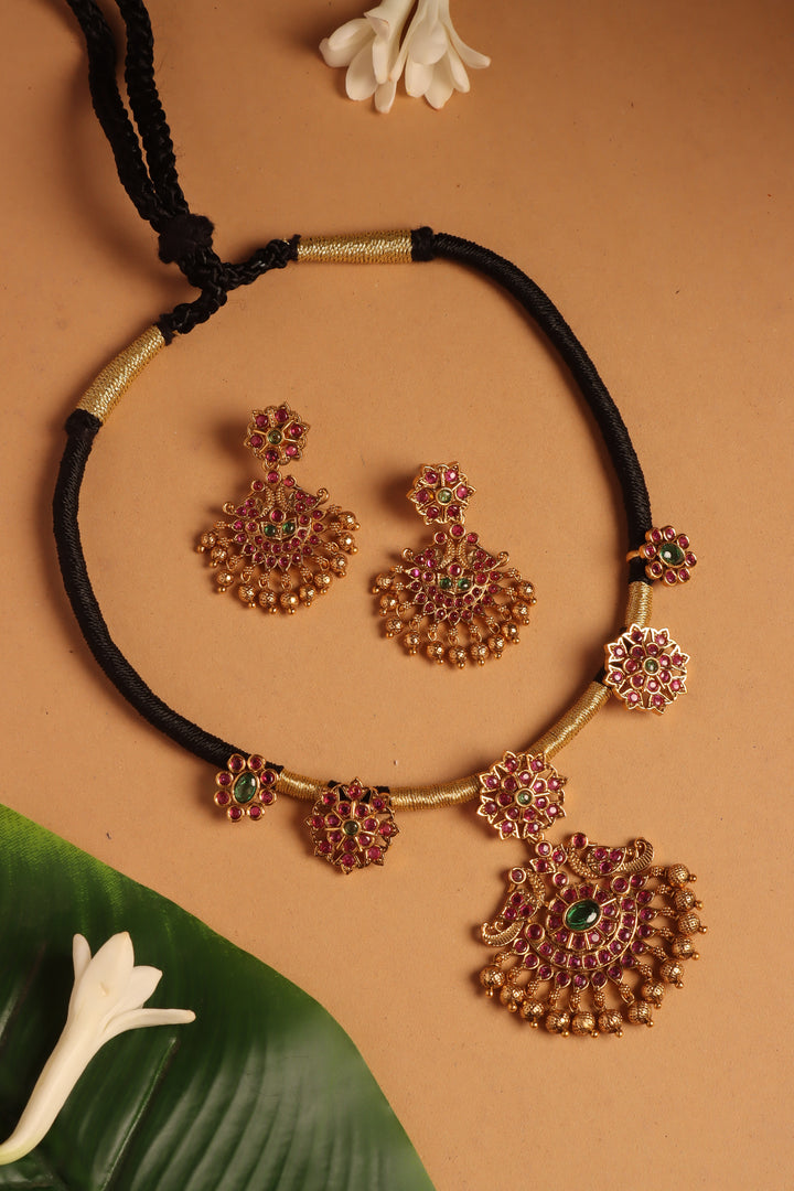 Handmade Peacock Pendant Black Thread Choker