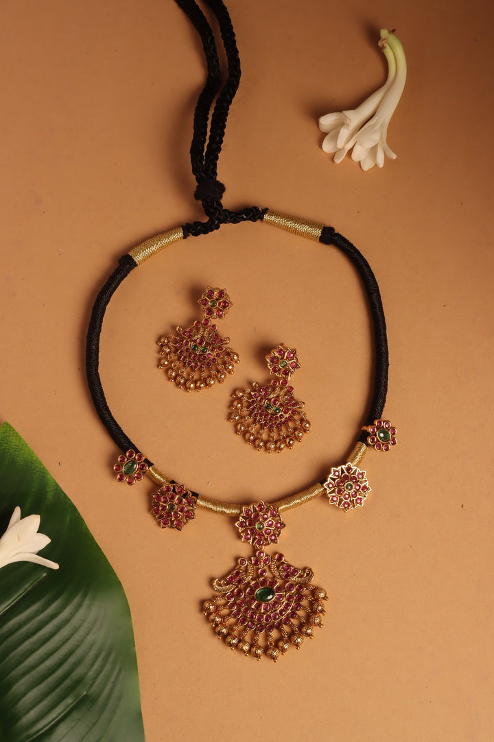Handmade Peacock Pendant Black Thread Choker