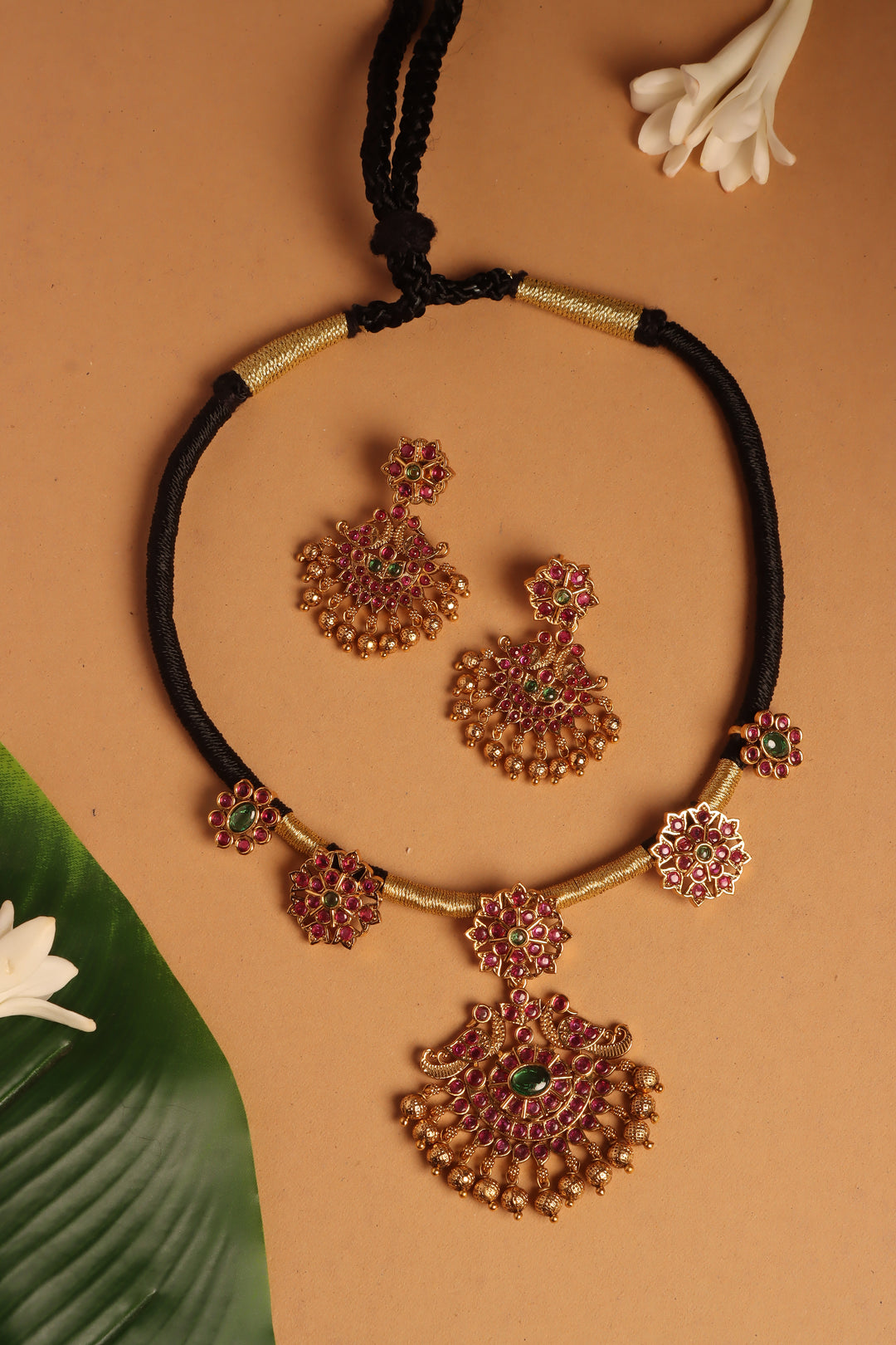 Handmade Peacock Pendant Black Thread Choker