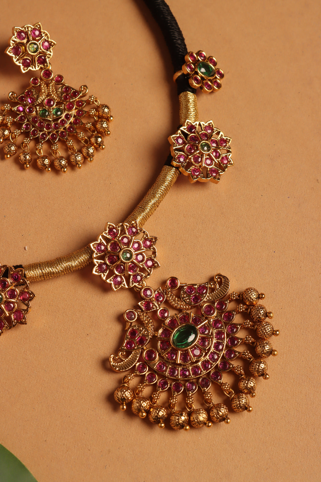 Handmade Peacock Pendant Black Thread Choker
