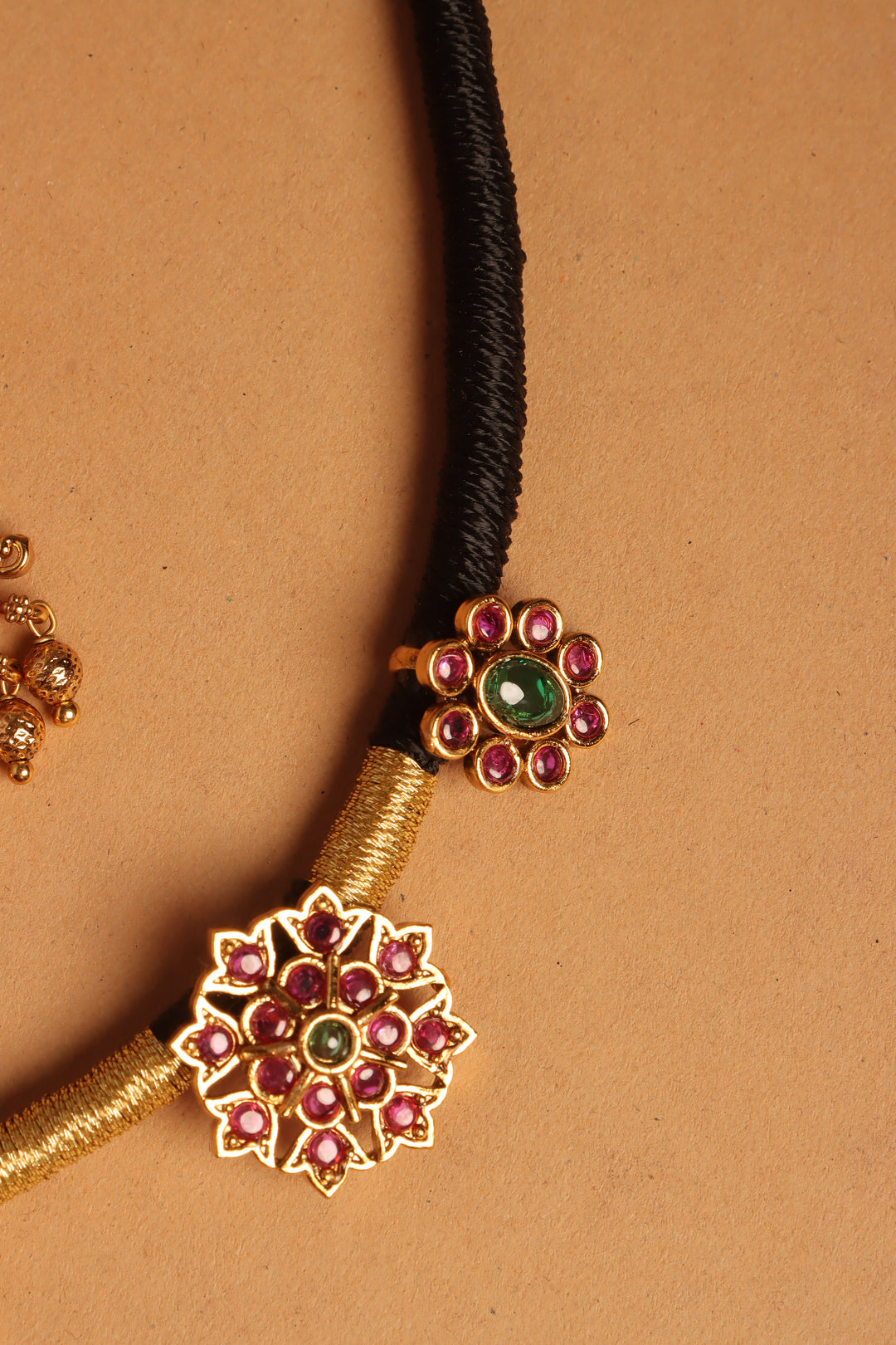 Handmade Peacock Pendant Black Thread Choker