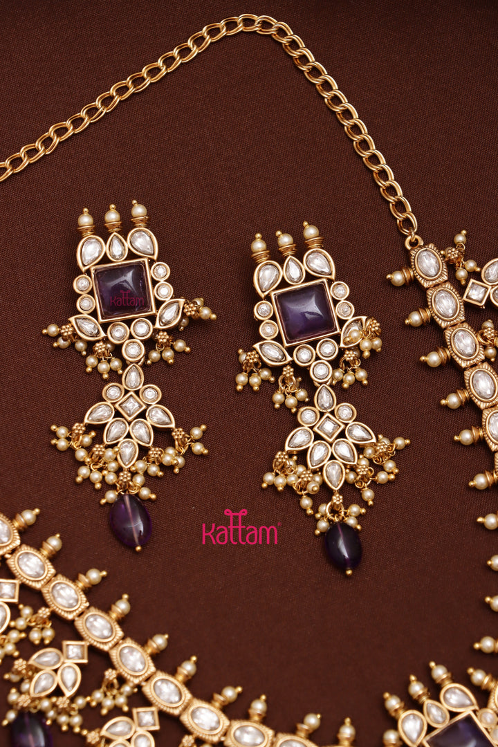 Adorna - Kundan Stone Purple Choker