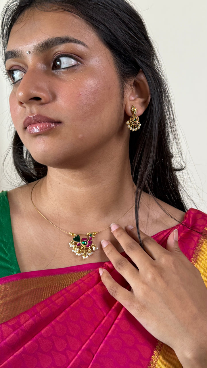 Invisible Kundan Rubygreen Peacock Choker
