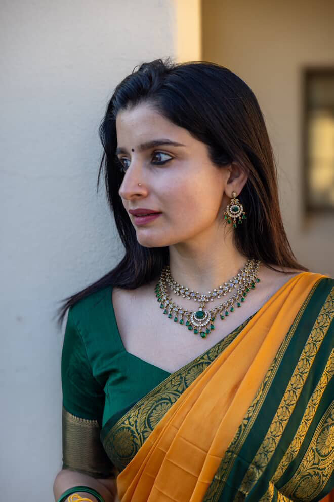 Zaveri - AD Layered Green Necklace