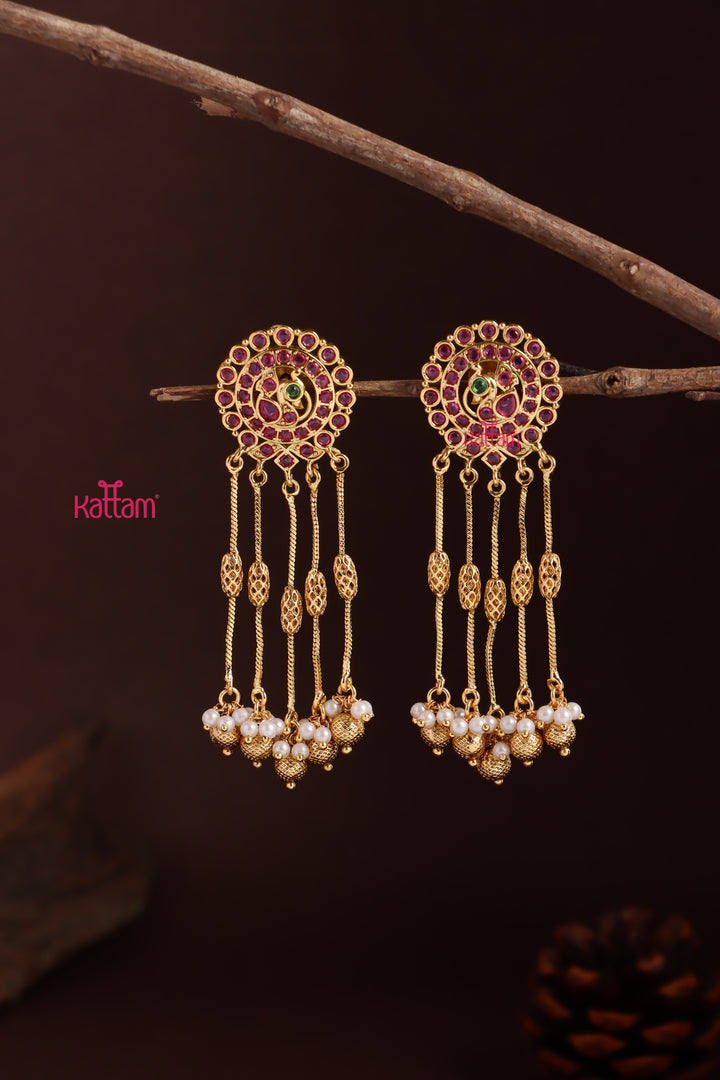 Peacock Chakra Goldball Drop Earring