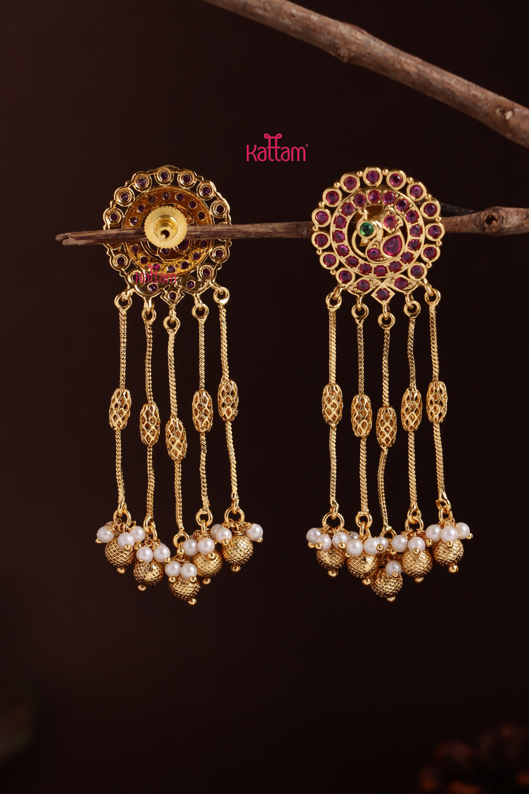 Peacock Chakra Goldball Drop Earring