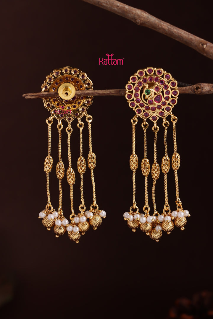 Peacock Chakra Goldball Drop Earring