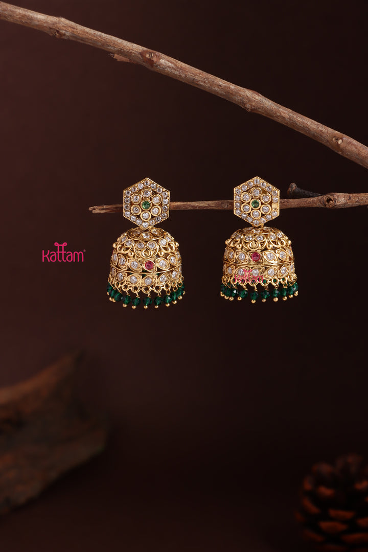 Multistone Ethnic Green Jhumka