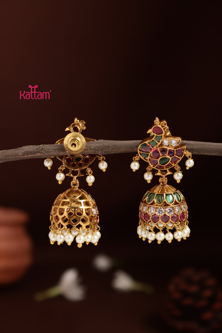 Ethnic Peacock Multistone Jhumka