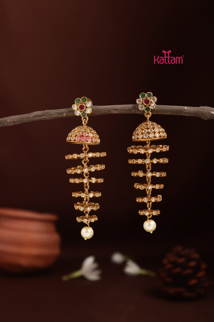 Multistone Flower Spiral Jhumka