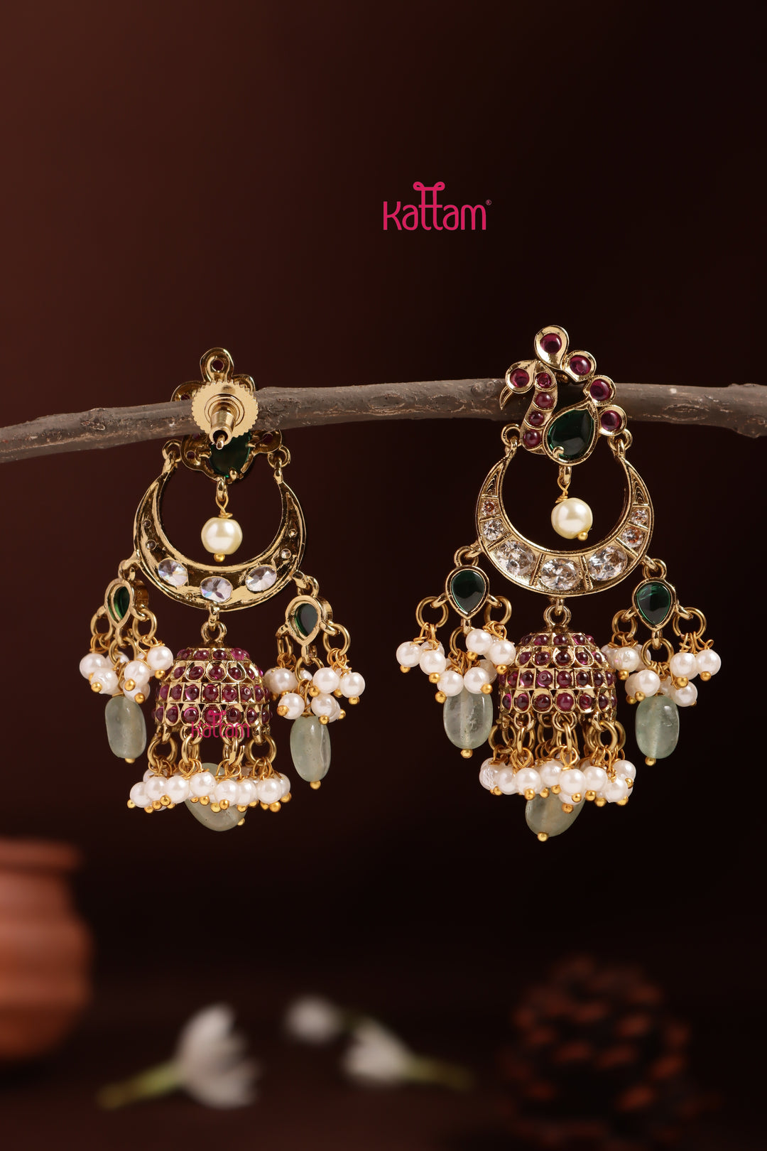 Peacock Chandbali Pearl Jhumka