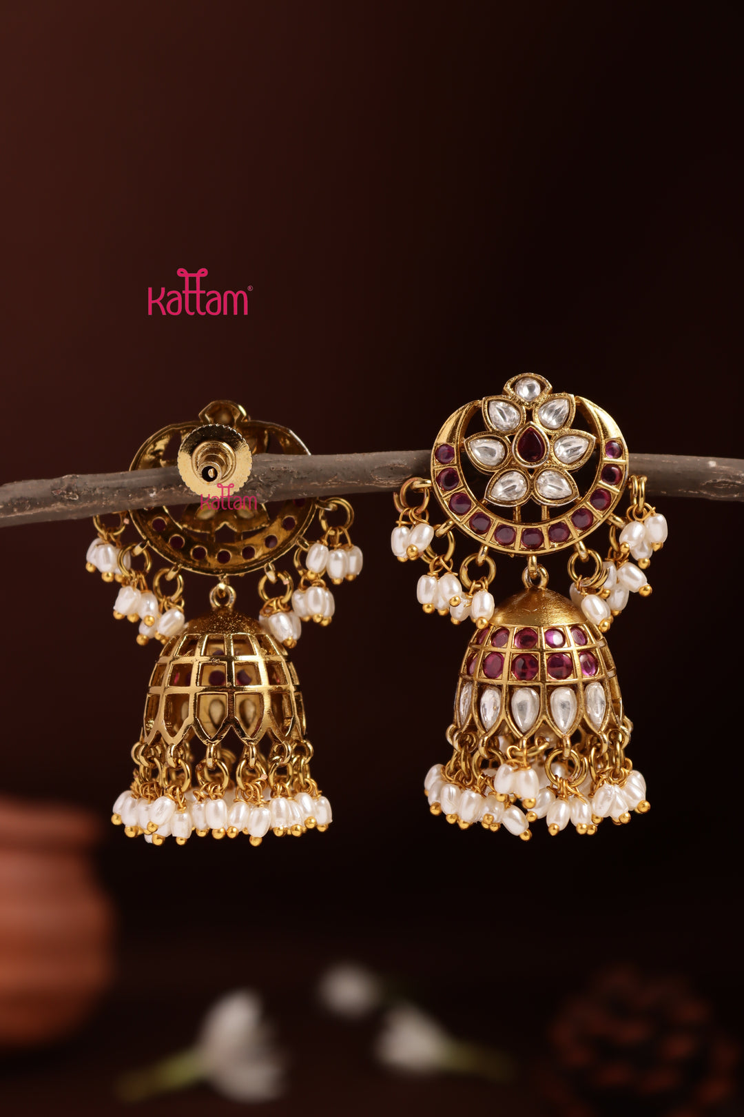 Halfmoon Ruby Pearl Jhumka