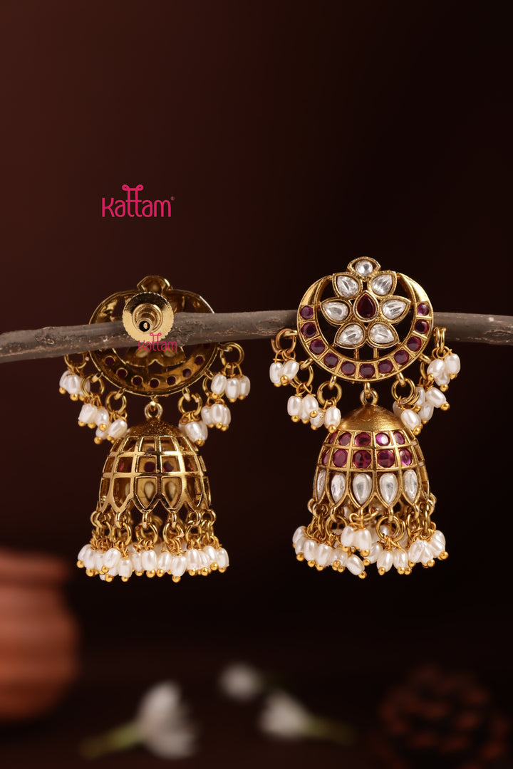 Halfmoon Ruby Pearl Jhumka